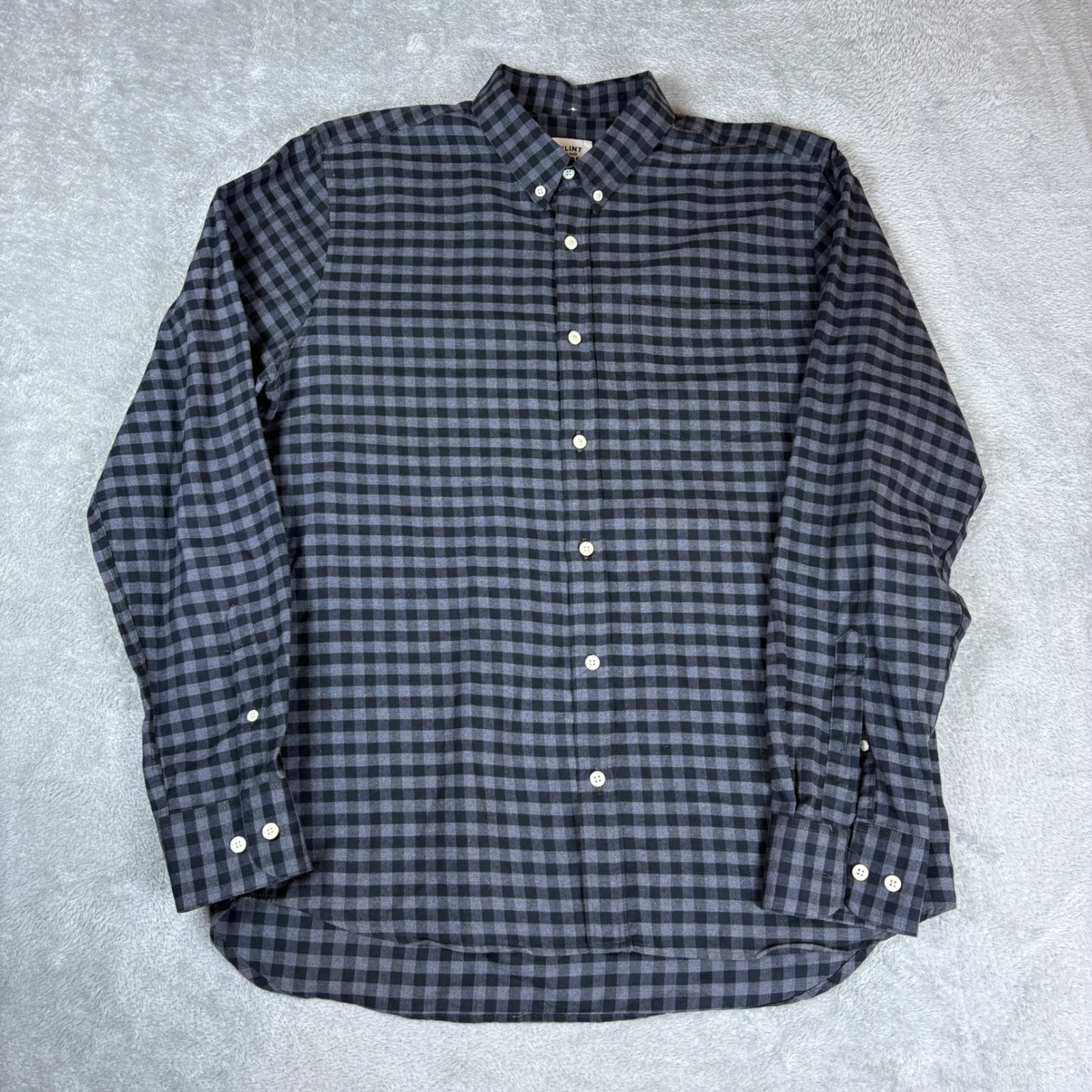 Flint And Tinder Shirts Mens L Gingham Button Down Grey Black Made In Portugal
